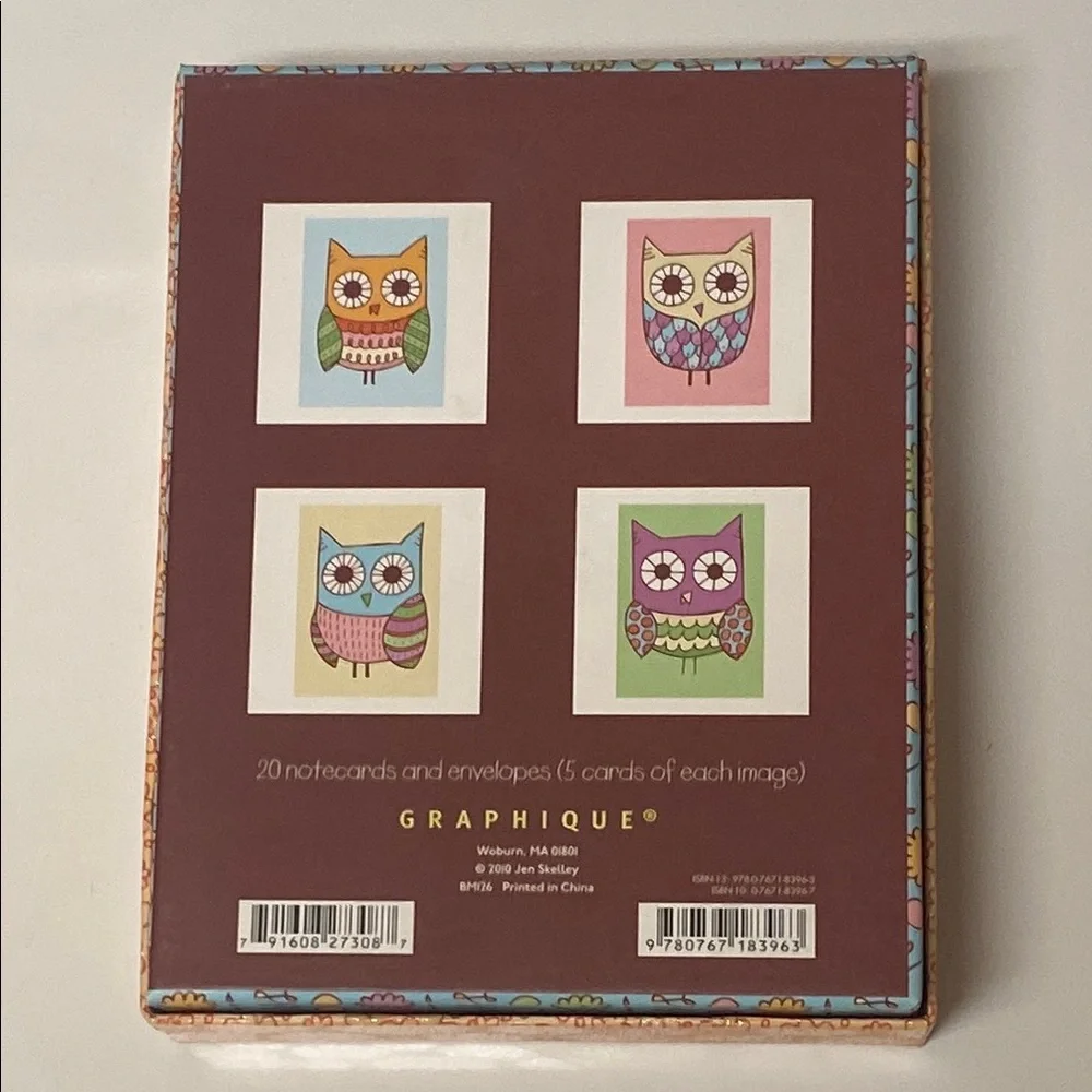 Graphique Owl Glitter Note Card Set 20 Cards Boxed Blank Stationery Gift